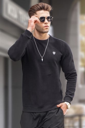 Siyah Bisiklet Yaka Regular Fit Basic Sweatshirt 5799