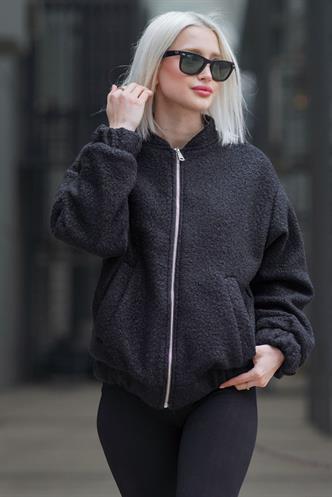 Siyah Buklet Bumber Kadın Ceket MG1967