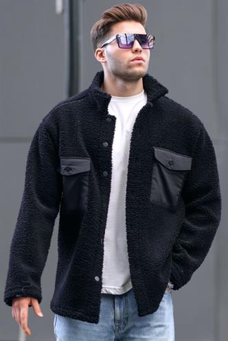 Siyah Cep Detaylı Peluş Ceket 6720