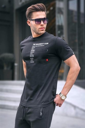 Siyah Cepli Baskılı Erkek Tişört 5861