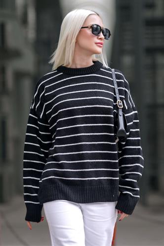 Black Striped Knitwear Sweater MG1262