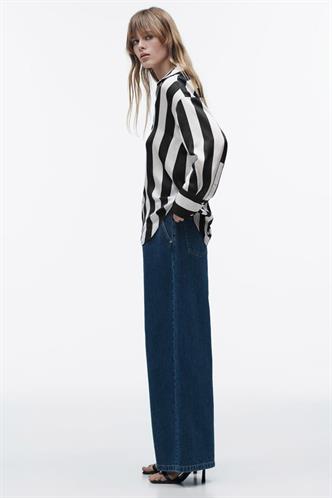 Lacivert Çizgili Oversize Kadın Gömlek MG1788