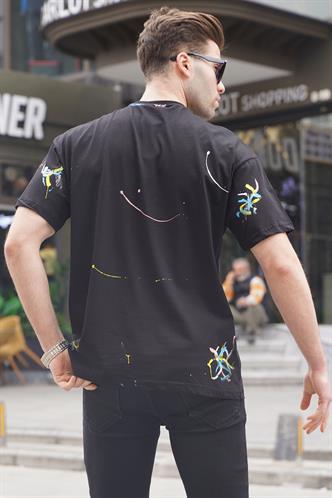 Siyah Desenli Overfit Erkek Tişört 6122