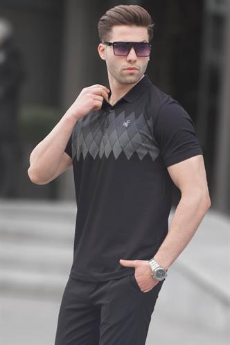 Siyah Desenli Polo Yaka Erkek Tişört 6106