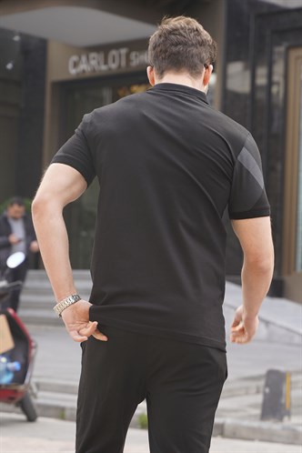 Siyah Desenli Polo Yaka Erkek Tişört 6081