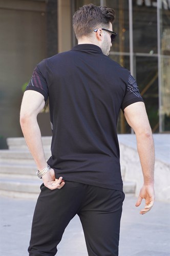Siyah Desenli Polo Yaka Erkek Tişört 6079