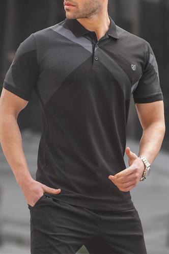 Siyah Desenli Polo Yaka Erkek Tişört 6081