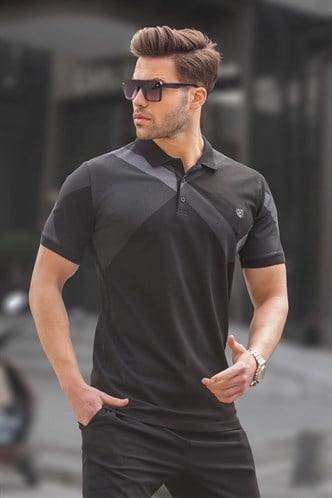 Siyah Desenli Polo Yaka Erkek Tişört 6081