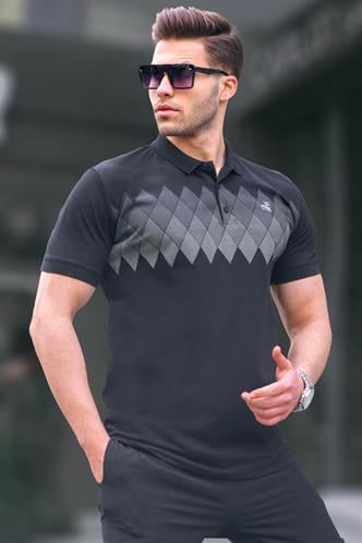 Siyah Desenli Polo Yaka Erkek Tişört 6106