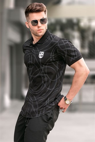 Siyah Desenli Polo Yaka Tişört 5873