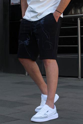 Siyah Desenli Rahat Kalıp Erkek Şort 5499