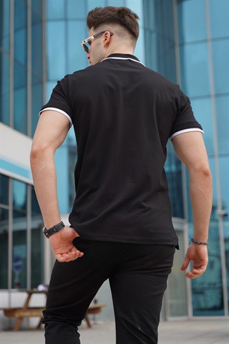 Siyah Düz Polo Yaka Erkek Tişört 