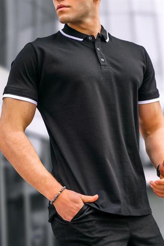 Siyah Düz Polo Yaka Erkek Tişört 
