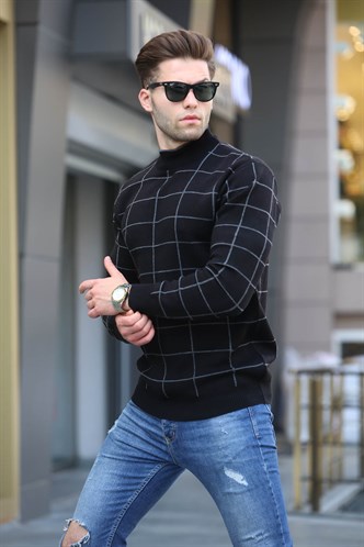 Black Designed Knitwear Sweater 5796