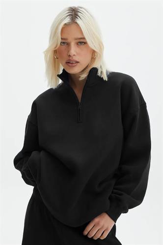 Siyah Fermuar Detaylı Oversize Sweatshirt MG1933