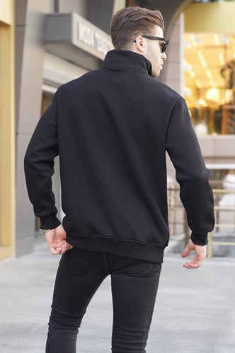 Siyah Fermuar Yaka Nakışlı Sweatshirt 6028