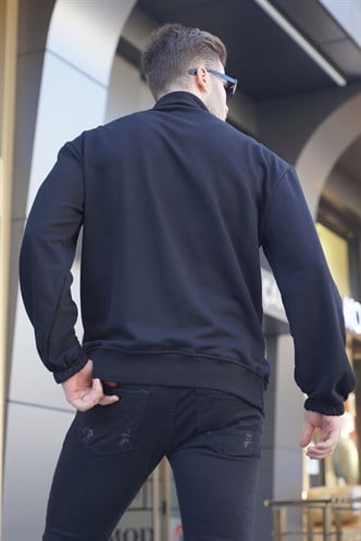 Black Embroided Zip Neck Sweatshirt 6026