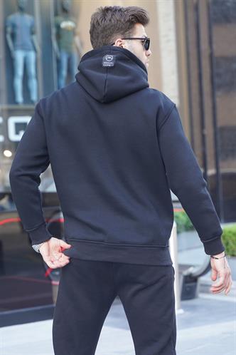 Siyah Fermuarlı Kapüşonlu Sweatshirt 6143