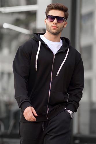 Siyah Fermuarlı Kapüşonlu Sweatshirt 6161