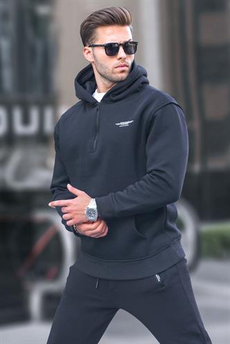 Siyah Fermuarlı Kapüşonlu Sweatshirt 6143