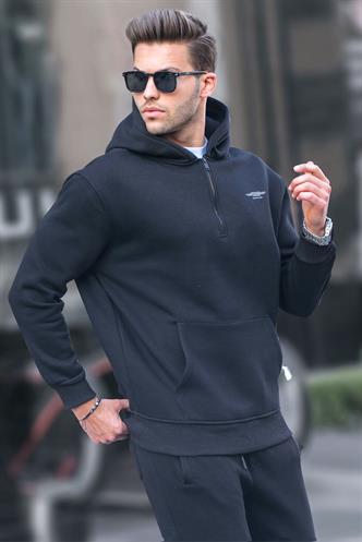 Siyah Fermuarlı Kapüşonlu Sweatshirt 6143