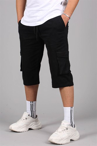 Siyah Gabardin Kargo Cep Erkek Kapri Şort 5754