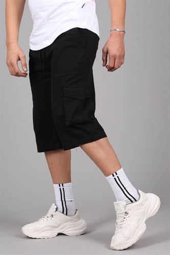 Siyah Gabardin Kargo Cep Erkek Kapri Şort 5754