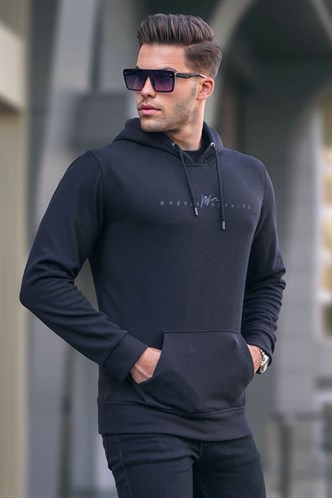 Siyah Kapüşonlu Basic Sweatshirt 6014