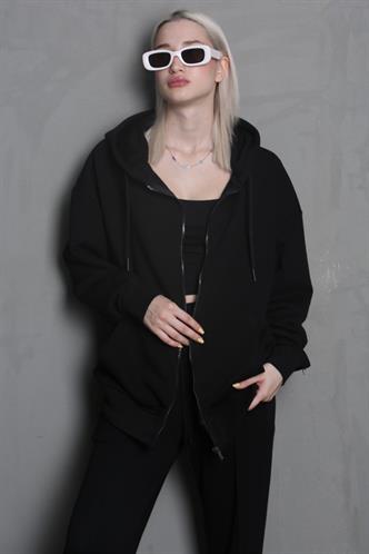 Siyah Kapüşonlu Basic Sweatshirt MG1900