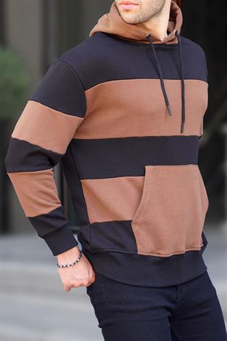 Siyah Kapüşonlu Çizgili Erkek Sweatshirt 6144