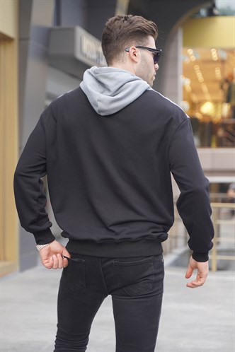 Siyah Kapüşonlu Desenli Sweatshirt 6022