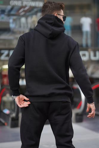 Siyah Kapüşonlu Düğme Detaylı Sweatshirt 6150