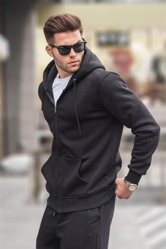 Siyah Kapüşonlu Regular Fit Erkek Sweatshirt 6033