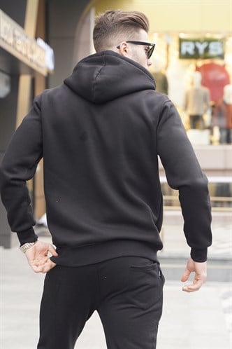 Siyah Kapüşonlu Regular Fit Erkek Sweatshirt 6033