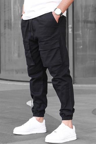 Siyah Kargo Cep Erkek Jogger Pantolon 6812