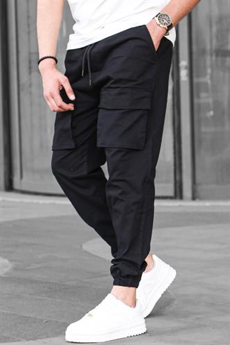 Siyah Kargo Cep Erkek Jogger Pantolon 6812