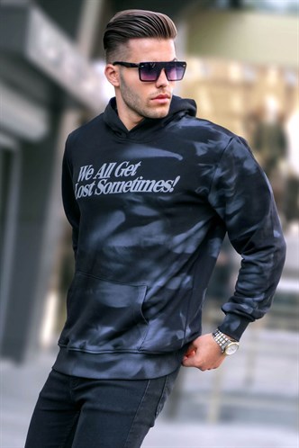 Siyah Baskılı Kapüşonlu Sweatshirt 5897