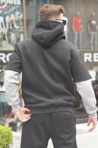 Siyah Nakışlı Kapüşonlu Sweatshirt 6141
