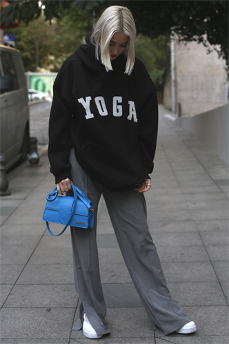 Black Embroided Oversize Hoodie Sweatshirt MG1580