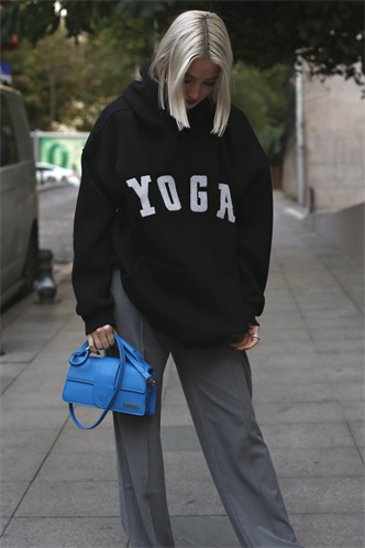 Black Embroided Oversize Hoodie Sweatshirt MG1580