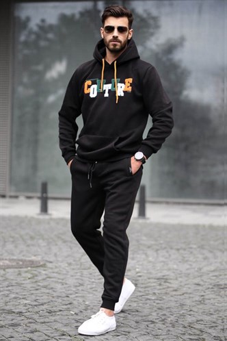 Siyah Nakışlı Sweatshirt Jogger Eşofman Takımı 5912