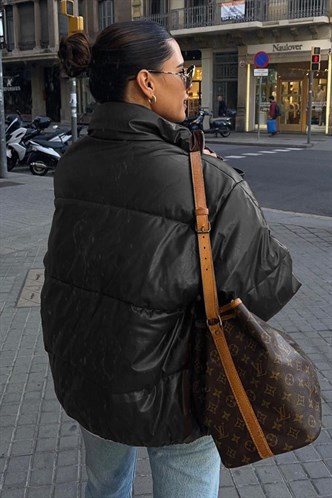 Siyah Oversize Basic Deri Mont MG1387