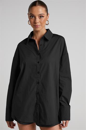 Siyah Oversize Basic Kadın Gömlek MG1794