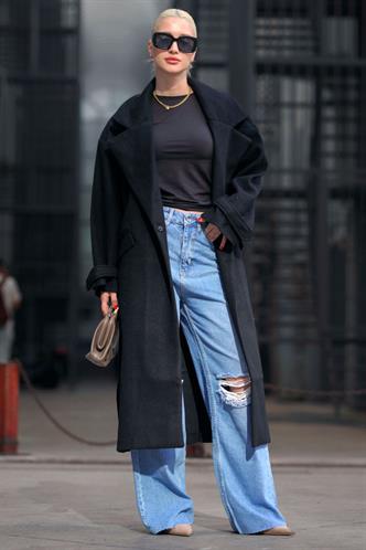 Siyah Oversize Uzun Kadın Kaban MG1584
