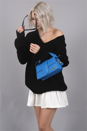 Siyah Oversize V Yaka Triko Kazak MG1440
