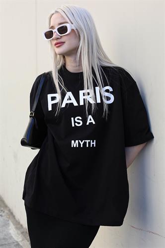 Siyah Paris Baskılı Kadın Tişört MG1654