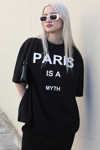 Siyah Paris Baskılı Kadın Tişört MG1654