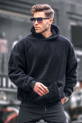 Black Fur Hoodie Sweatshirt 6050
