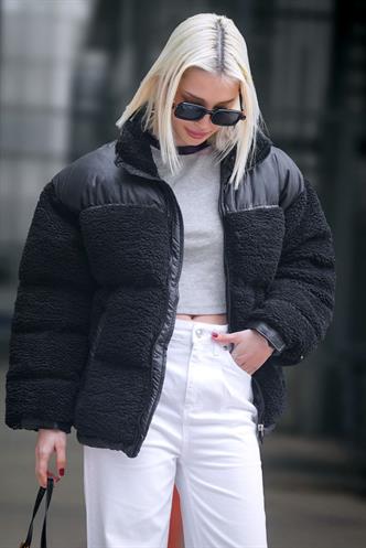 Siyah Peluş Oversize Mont MG1371