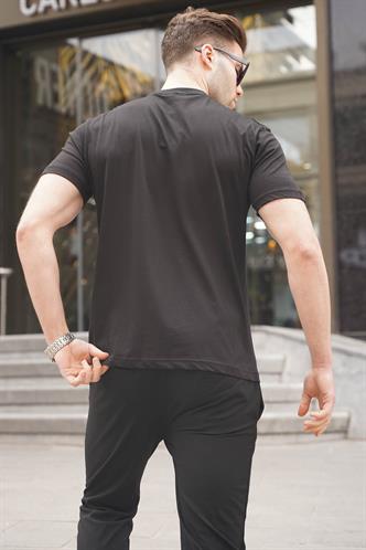 Siyah Regular Fit Yama Cepli Erkek Tişört 6102